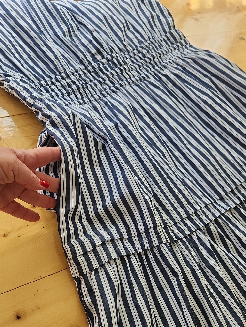 Quince 100% Organic Cotton Poplin Tiered Maxi Dress in Hudson Stripe L - Picture 17 of 17